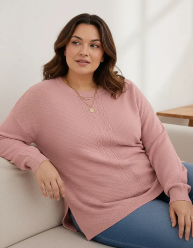 Sweatere Tejido De Punto Plus Size Rosa Diseño 3 1x A 2x