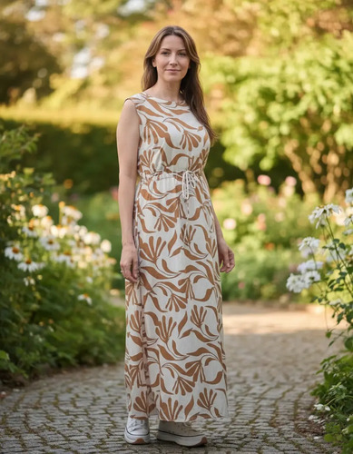 Vestido Lago Solera Blanco Y Beige L