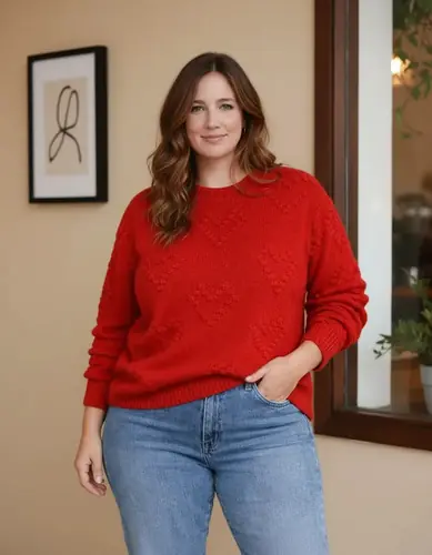 Sweater Tejido Corazón Oversize Talles Grandes Plus Rojo 3