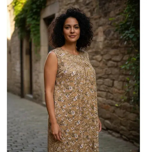 Vestido Mujer Talles Grandes Plus Size Camel Floral 2