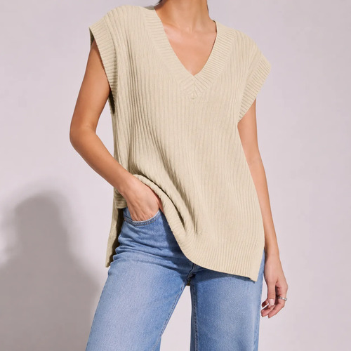 Chaleco Tejido De Punto Corte Oversize Beige 1