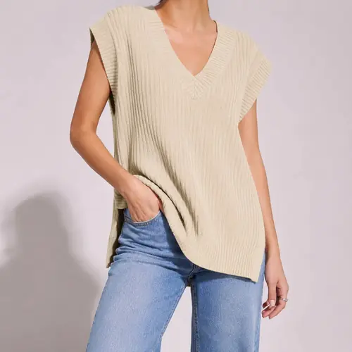 Chaleco Tejido De Punto Corte Oversize Beige 4