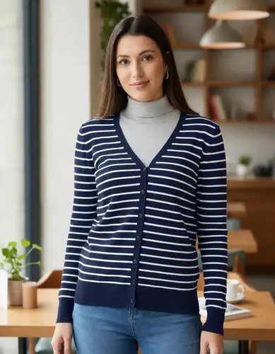 Cardigan Rayados Sacos Azul Rayas L
