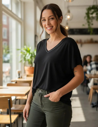 Remera Algodón Holgada Calidad Negro 2