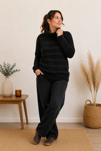 Sweater Chenille Polerón Polera Negro U