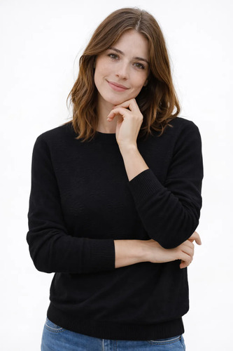 Sweater Buzo Dama Básicos Hilo Alicrado Tejido Negro Único