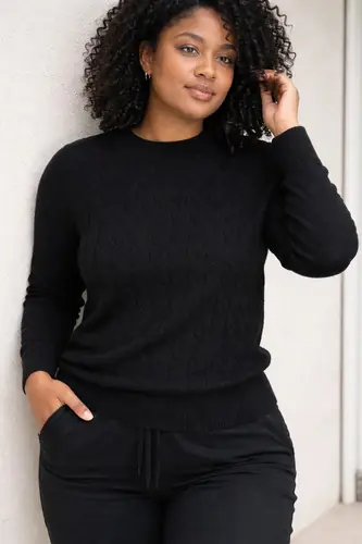 Sweater Media Polera  Tejido Trenzado Ochos Negro Único
