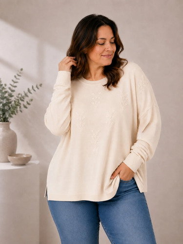 Sweatere Tejido De Punto Plus Size Crudo Modelo 2 1x A 2x