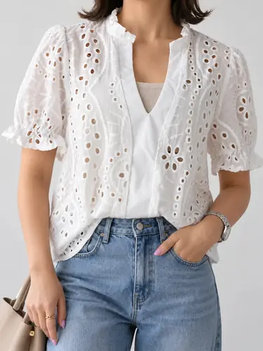 Blusa Remera Blusón En Broderie Bordada Blanco 1