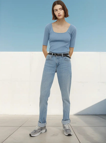 Remera Blusa  Acanalada Escote Cuadrado Algodón Buzo