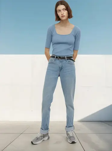 Remera Blusa  Acanalada Escote Cuadrado Algodón Buzo