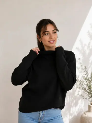 Sweater Media Polera Buzo Trama Acanalada Negro Único