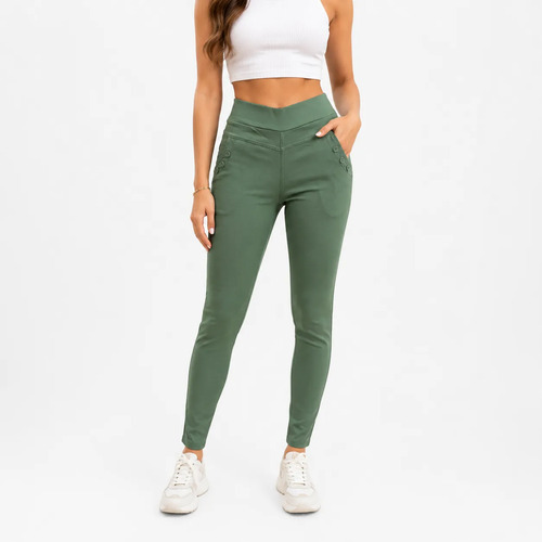 Calza Pantalón Gabardina Elastizada Calidad Verde L