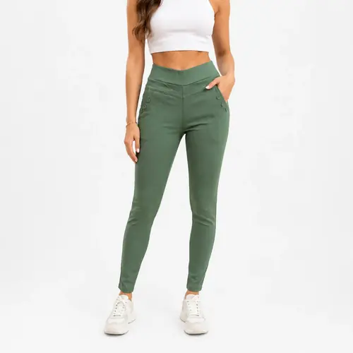 Calza Pantalón Gabardina Elastizada Calidad Verde L
