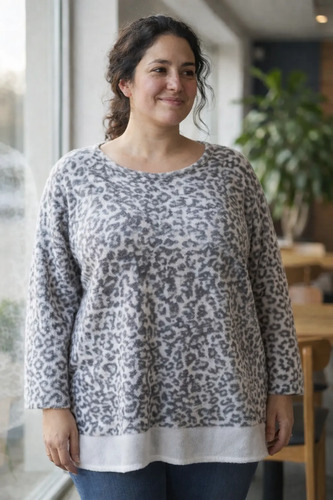 Sweater Angorina Buzo  Blusón Lanilla Plus Size Gris 1x