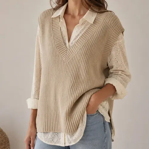 Chaleco Tejido De Punto Corte Oversize Tostado 2