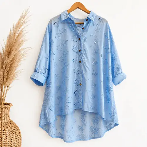 Camisa Camisola Broderie Blusón Celeste 3