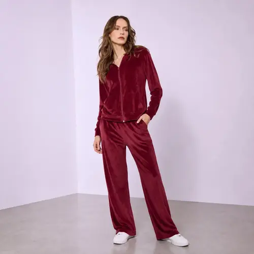 Conjunto Deportivo Piel De Durazno Plush Pantalón Bordó M/l