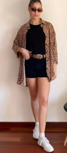 Camisa Camisola Animal Print Leopardo Marrón Animal Print U