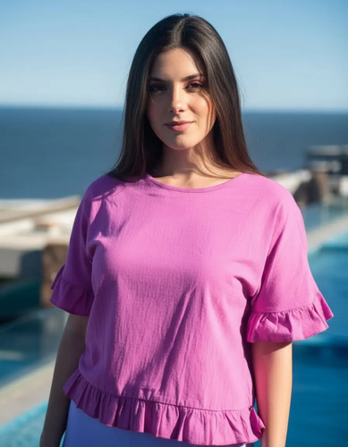 Blusas En Tela De Algodón Magenta L