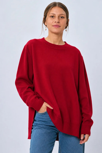Sweater Oversize Amplio Plus Tejido Punto Buzo Rojo Oscuro Modelo 2 Único