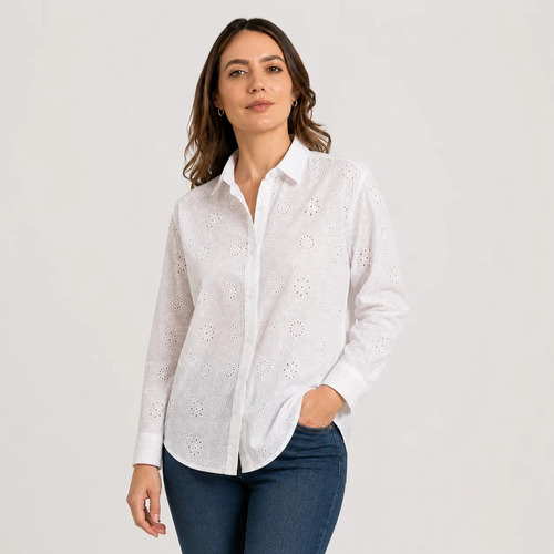 Camisa Blusa Broderie Bordada Camisola Blanco 1