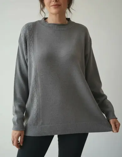 Sweater Buzo  Oversize Tejido Spandex Gris Único