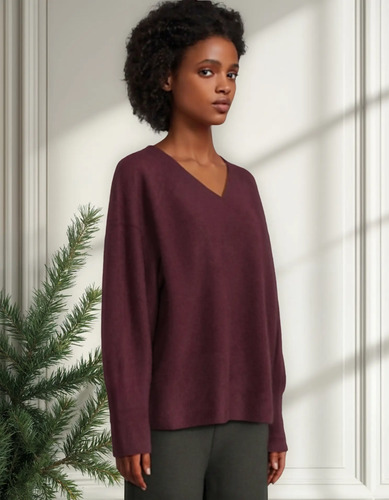 Sweater Buzo Tejido Amplio Oversize Bordó S