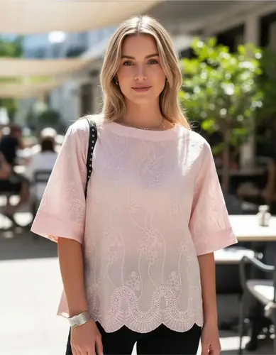 Blusa Broderie Remera Bordada Blusón Rosa 2