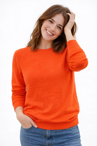 Sweater Buzo Dama Básicos Hilo Alicrado Tejido Anaranjado Único