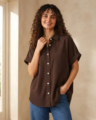 Camisa Camisola  De Mujer Oversize Chocolate 3