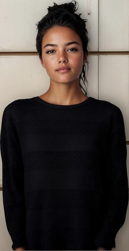Sweater Tejido Hilo Acrílico Buzo Liviano Negro M