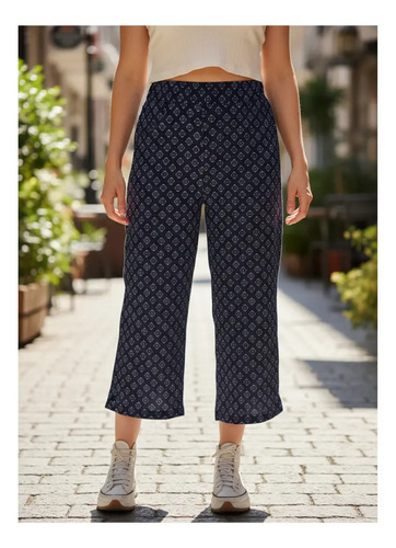 Palazzo Pantalón Bambula Animal Print Azul Rayas 8