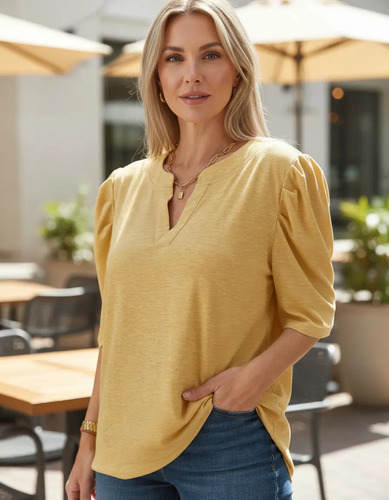 Remera Drapeada Blusita Amarillo Pálido L