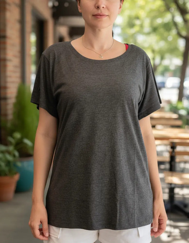 Remera Remerón Algodón Mujer Gris Oscuro 1x