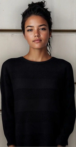 Sweater Tejido Hilo Acrílico Buzo Liviano Negro Xl