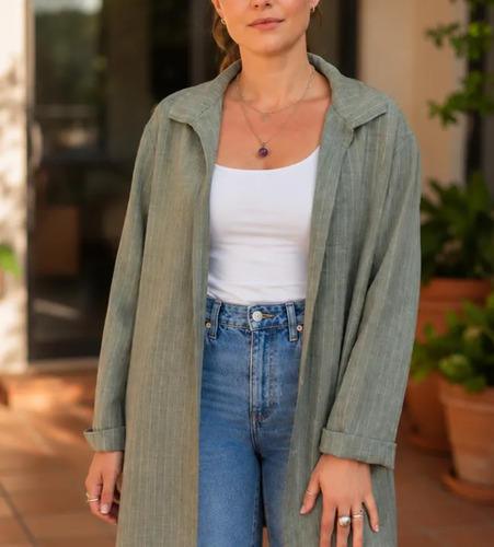 Camisa Camisola Sobrecamisa  Oversize Verde Musgo Rayas Único