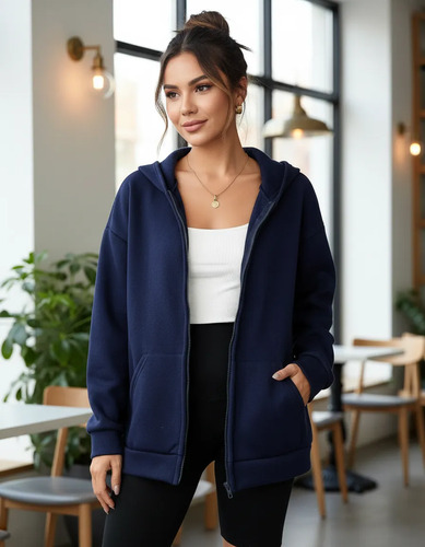 Campera Deportiva Afelpada Oversize Azul L