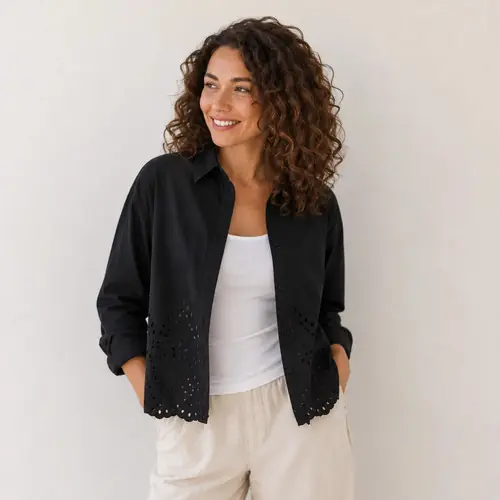 Camisa Bordadada Broderie Algodón Negro M