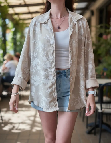 Camisa Camisola Sobrecamisa  Oversize Beige 2 Único