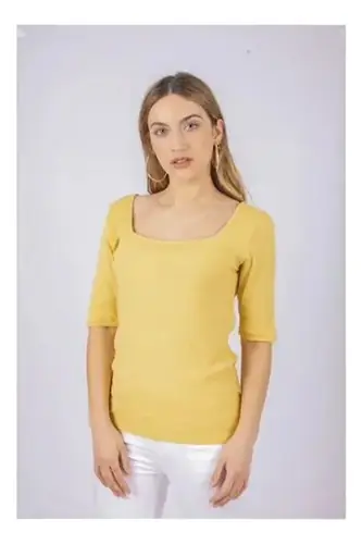 Remera Blusa  Acanalada Escote Cuadrado Algodón Buzo Mostaza 20