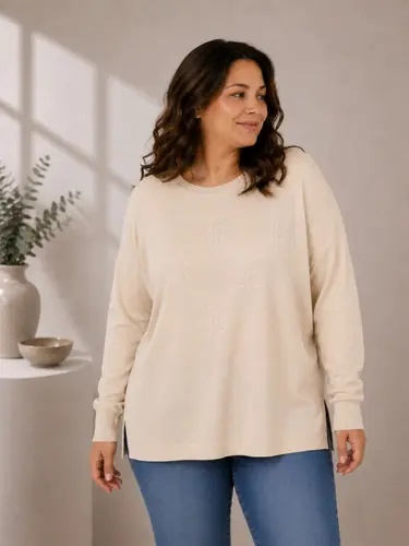 Sweatere Tejido De Punto Plus Size Beige Claro Modelo 2 2x A 3x