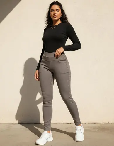 Calza Pantalón Gabardina Elastizada Calidad Gris Topo Xl