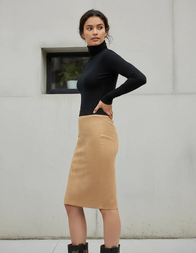 Pollera Falda Simil Gamuza Beige Xs
