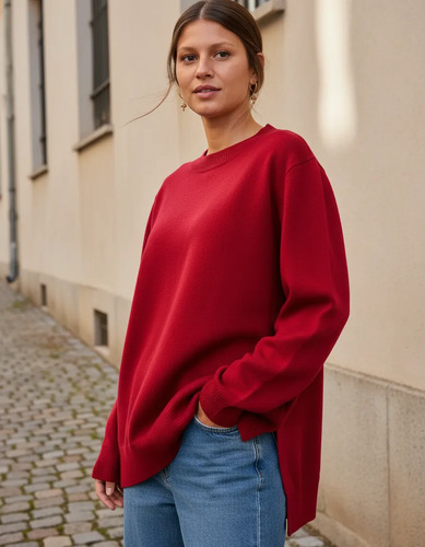 Sweater Oversize Tejido De Punto Buzo Rojo Oscuro Único