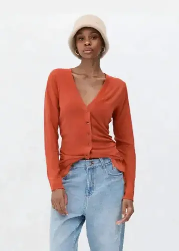 Cardigan Saco Alicrado Saquiti Abrigo Sweater Terracota S