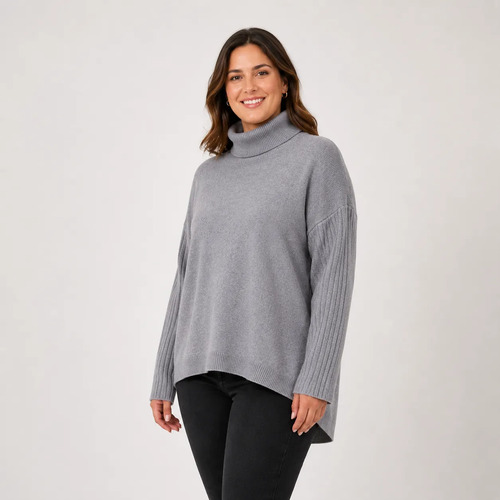 Sweater Polerón Polera Amplio Buzo Tejido De Punto Oversize Gris2 L/xl