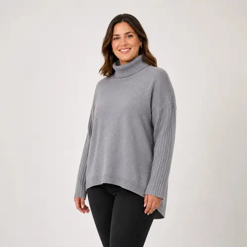 Sweater Polerón Polera Amplio Buzo Tejido De Punto Oversize Gris2 L/xl