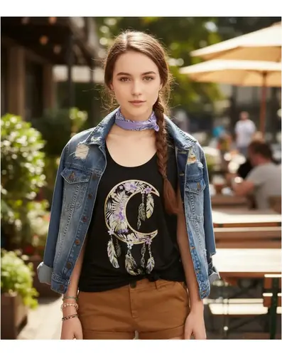 Musculosa Blusa Remera Estampada Algodón Negro Atrapasueños Xs Estampa Localizada
