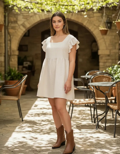 Vestido Lino Y Algodón Solera Crudo Xl